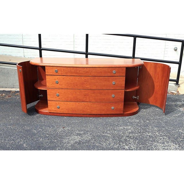 1990s Doimo Italian Modern Curved Cherry Credenza Dresser With Mirror For Sale - Image 4 of 9