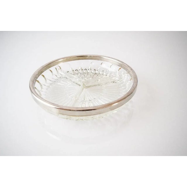 Vintage Mid Century Modern Crystal Glass Bowl With Silver Rim 1950s For Sale - Image 4 of 6