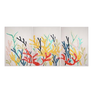 2025, Primary Tones Coral Garden, Illustration Style Painting of Coral Reef, Gouache Crayon on Watercolor Paper by Romina Milano For Sale