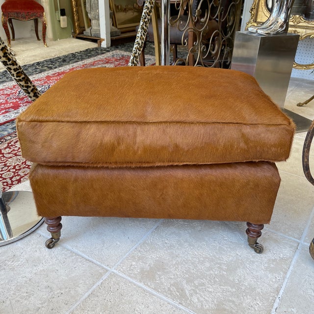 1980s Vintage Smith English Animal Hide Ottoman Chairish