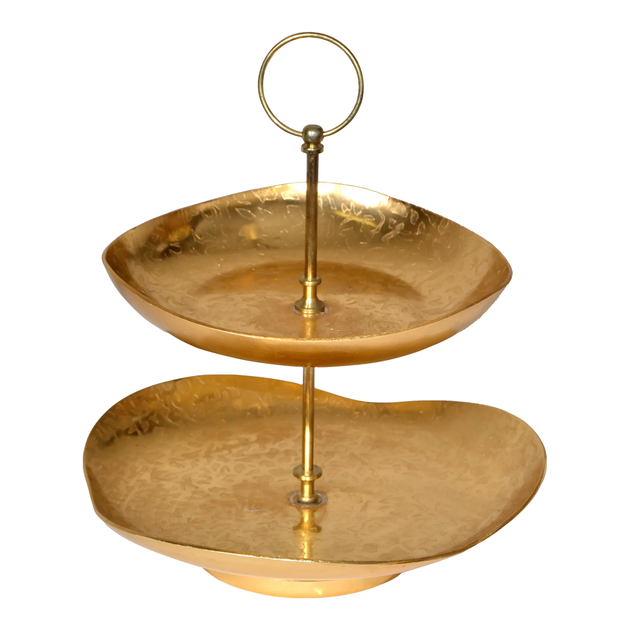 1960s Kensington Moiré Gold Plate Two Tier Center Handled Etched