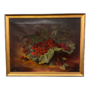 19th Century Oil on Canvas Still Life of Cherries