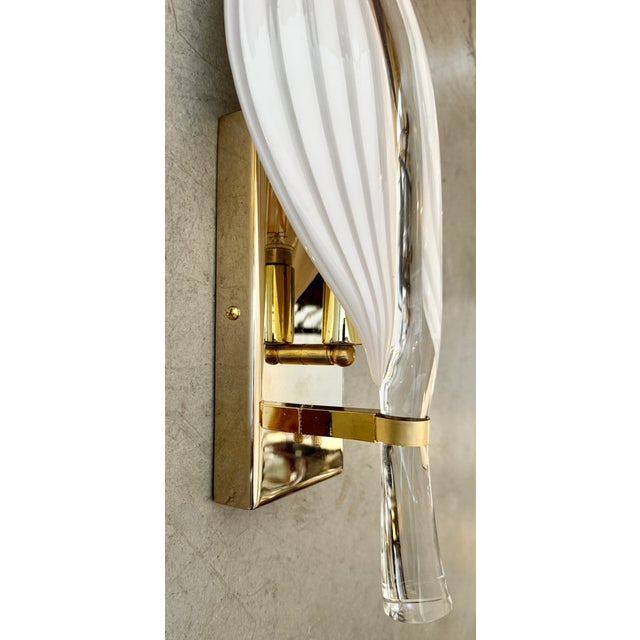 Metal Franco Luce for Seguso Murano Glass Leaves & Brass Sconces For Sale - Image 7 of 7