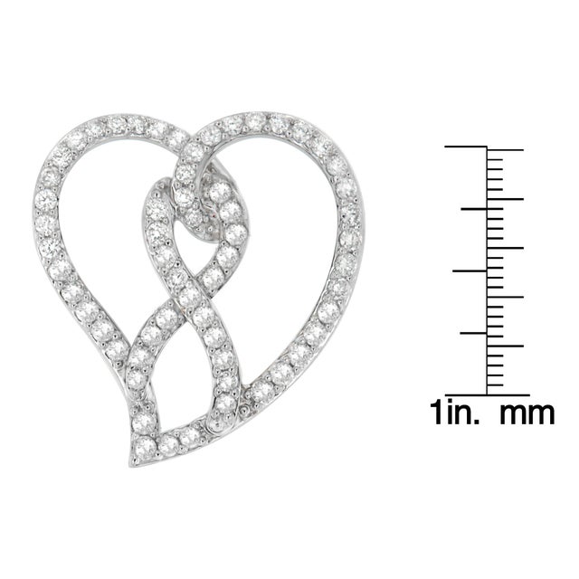 14K White Gold 1.0 Cttw White Diamond Awareness Ribbon & Open Heart 18" Pendant Necklace (H-I Color, I1-I2 Clarity) - White Diamond Ribbon For Sale - Image 4 of 4