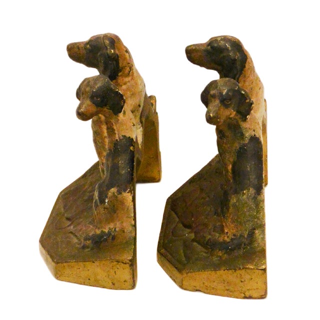 1940s Early 20th Century American Cast Iron Figural "Hunting Pointers" Bookends - A Pair For Sale - Image 5 of 9