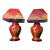 1980s Chinoiserie Red Lacquer Table Lamps Pair Large Chinese With Pagoda Shades For Sale