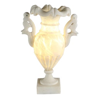 Electrified Alabaster Vase with Carved Handles For Sale