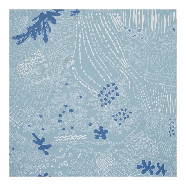 Schumacher X Clements Ribeiro Haven Wallpaper in Teal & Navy - 10 Yards For Sale