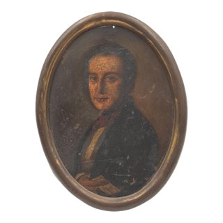 19th Century French Hand-Painted Portrait Miniature on Copper in Gilt Ribbon Frame - 6" X 4.5" For Sale