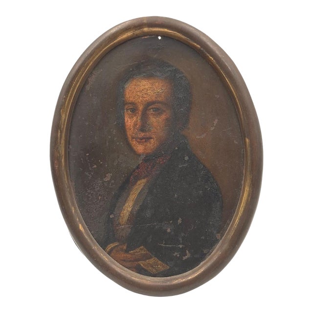 19th Century French Hand-Painted Portrait Miniature on Copper in Gilt Ribbon Frame - 6" X 4.5" For Sale