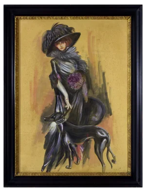 Giovanni Frattini, Portrait of Luisa Casati, Tempera on Paper, Framed
