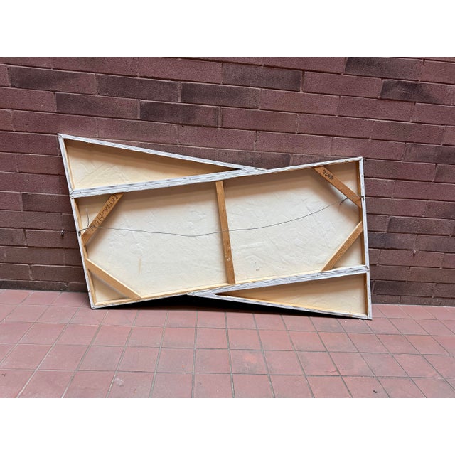 Light Gray Large 1990 Postmodern Mixed Media Signed Abstract Painting “Refraction” – Asymmetrical Sculptural Canvas, 60” For Sale - Image 8 of 10