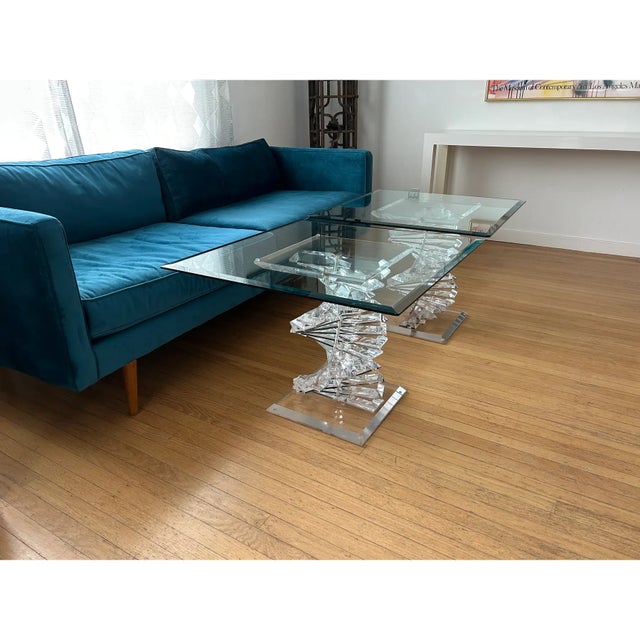Mid-Century Modern Vintage Helix Spiral Stacked Lucite Side Tables With Glass Tops For Sale - Image 3 of 9