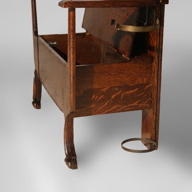 Antique Stickley School Arts & Crafts Oak Hall Seat With Mirror & Hook C1920 For Sale - Image 6 of 12