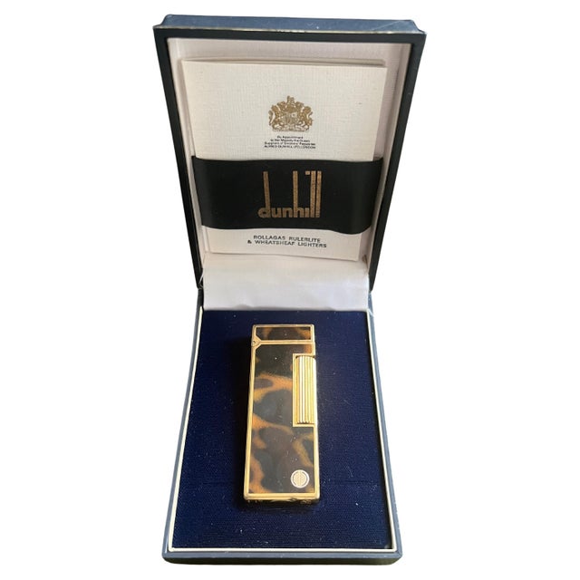 Vintage Dunhill Gold Plated Rare Cognac Marble Lacquer Lighter Original Case For Sale - Image 15 of 18