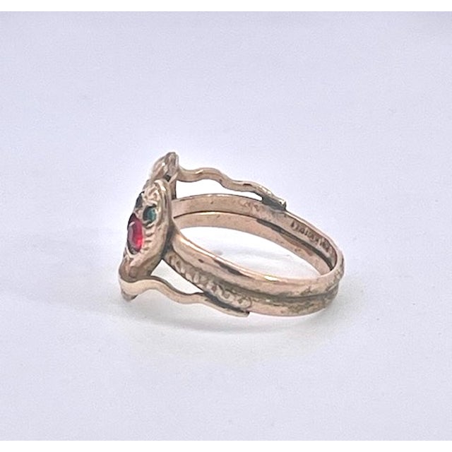 Gold Antique Victorian 14k Yellow Gold Double Snake Ring With Gemstones, Size 6.5 For Sale - Image 8 of 14