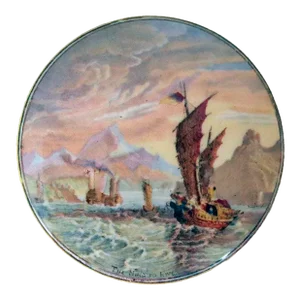 19th Century English Prattware Pottery Transferware the Ning Po River Pot Lid