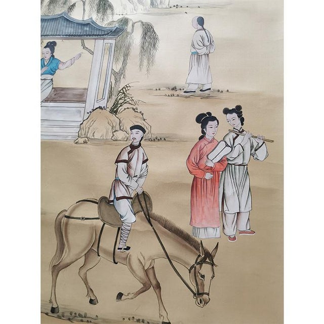Vintage Chinoiserie Wallpaper | Hand-Painted Figural Landscape Mural | Luxury Antique Style Wall Art For Sale - Image 6 of 11