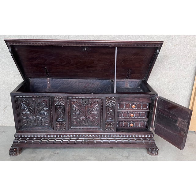19th Century Italian Carved Cassone Trunk With Original Hardware For Sale - Image 9 of 13