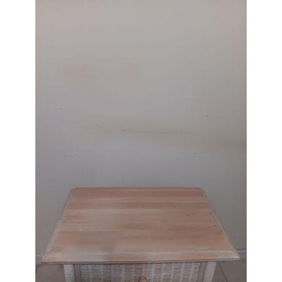 1980s 1980s Nightstand Whitewash Wood Wicker Metal Detail Coastal Style For Sale - Image 5 of 7
