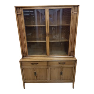 1963 Drexel Meridian Pecan & Walnut China Hutch For Sale