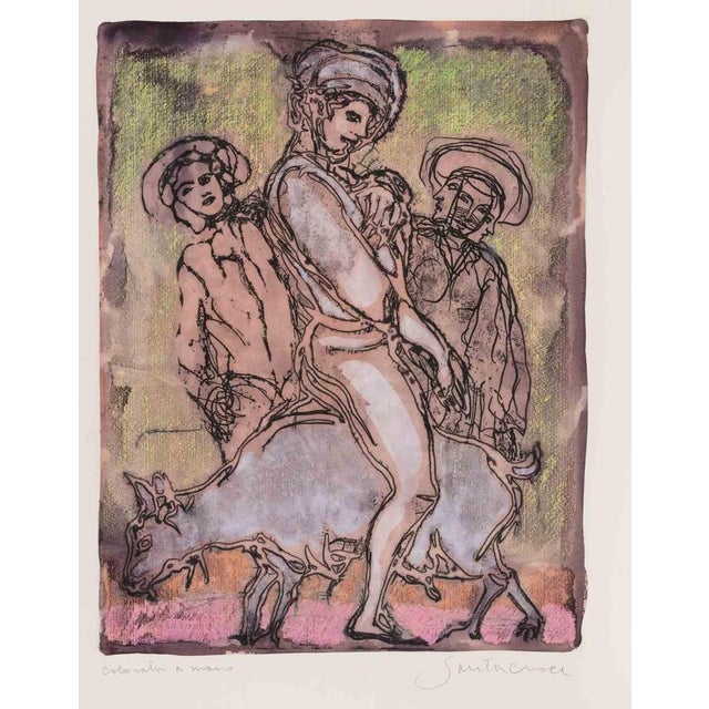 Lithograph on paper, hand colored. Hand signed in pencil. Artist Proof. Very good condition. This piece is attributed to...