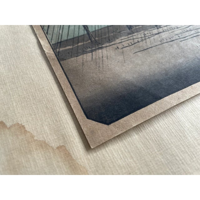 "Night Rain at Kolzumi". An Early 19th Century Color Woodblock Print by Utagawa Hiroshige For Sale - Image 4 of 6