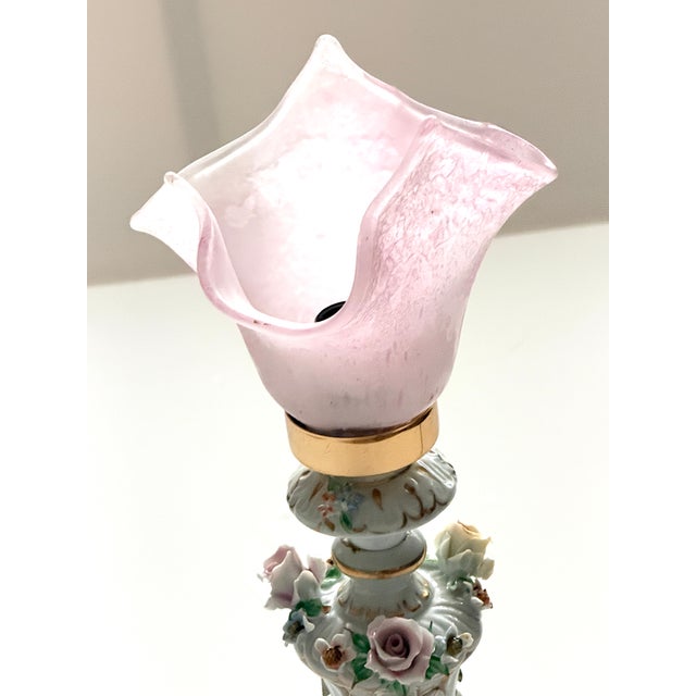 Porcelain Table Lamp with Glass Shade from Capodimonte, 1960s For Sale - Image 4 of 18