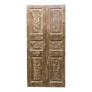 Antique Carved Wood Double Doors Vintage Teak Doors India - a Pair For Sale