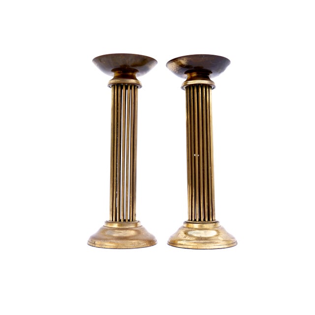 Tall Vintage Solid Brass Pillar Candle Holders a Pair Chairish