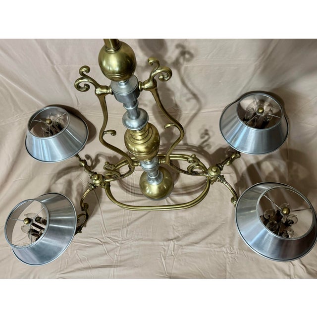 Metal Early 20th Century Large Georgian Bouillotte Style Brass & Metal 4 Arm (20 Light) Billiard/Snooker Table Light For Sale - Image 7 of 12