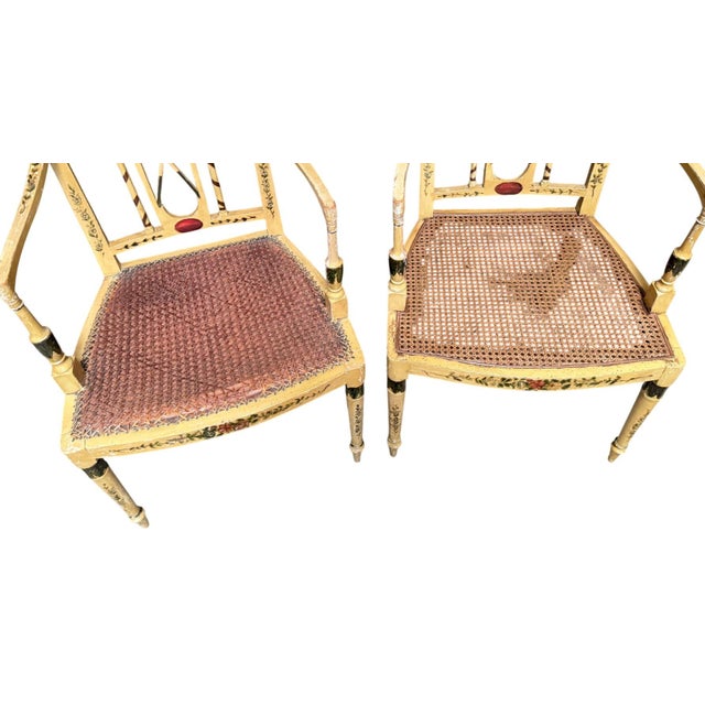 Antique Neoclassical Floral Painted Armchairs - A Pair For Sale - Image 9 of 18