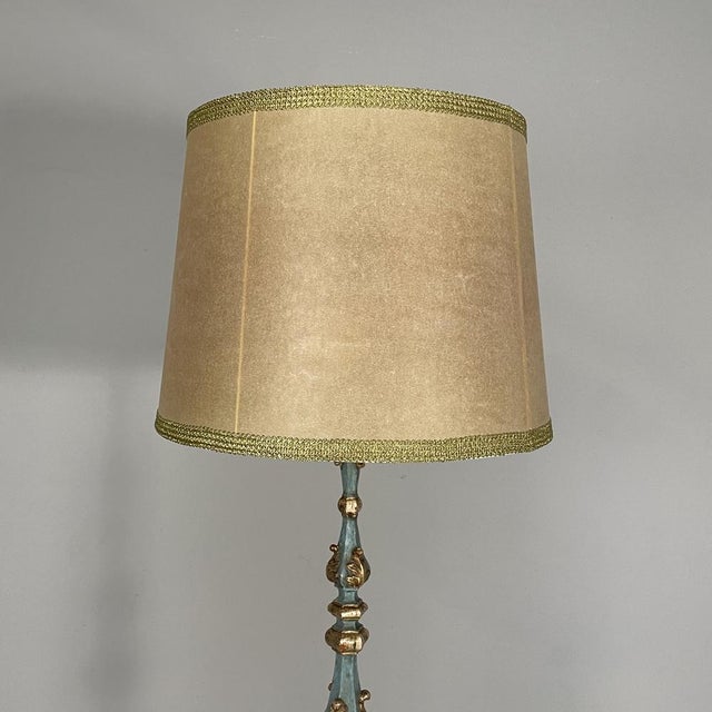 Italian Wood Floor Lamp with Gold Leaf and Light Blue Lacquer, 1940s For Sale - Image 4 of 18