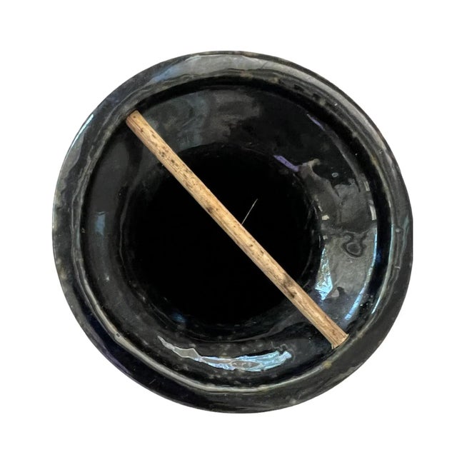 50s Mid Century Black Ceramic Glazed Japanese Ikebana Flower Vase Vintage For Sale In Los Angeles - Image 6 of 11