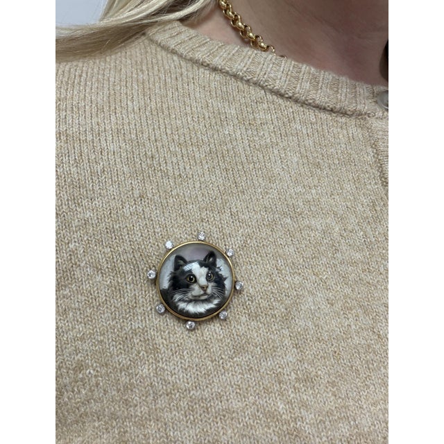 Traditional 1900-1909 Belle Epoque Essex Crystal and Diamond Cat Brooch For Sale - Image 3 of 7