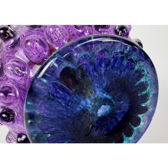 Late 20th Century Blue and Purple Hobnail Art Glass Bud Vase For Sale - Image 11 of 11