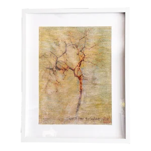 "Griffith Park 420" Contemporary Abstract Botanical Mixed-Media Photograph on Gold Painted Canvas, Framed
