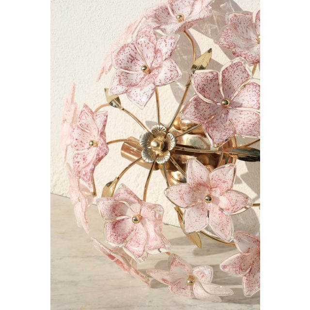 Vintage Murano Ceiling Light Pink Flowers, 1970s For Sale - Image 12 of 13