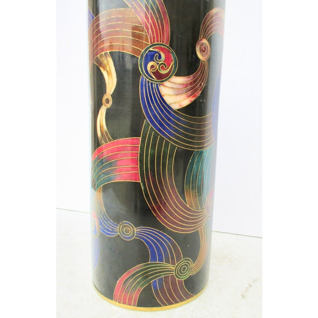 Chinese Vintage Chinese Enamel Cylinder Vase For Sale - Image 3 of 8