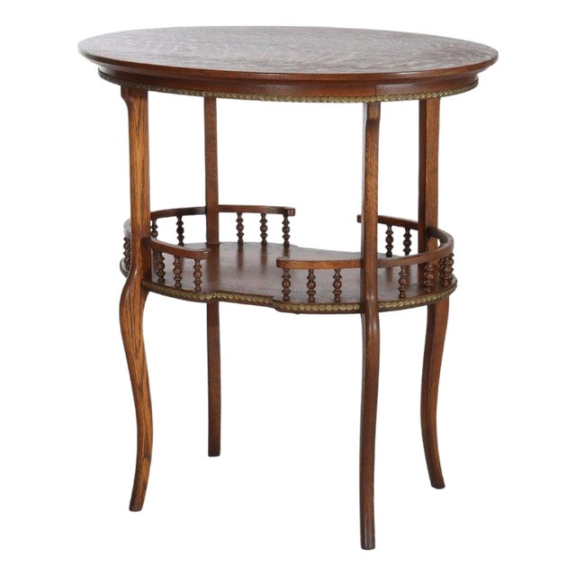 Antique Rj Horner Oak & Ormolu Oval Occasional Table With Spindle Rail C1900 For Sale