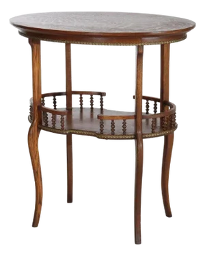 Antique Rj Horner Oak & Ormolu Oval Occasional Table With Spindle Rail C1900
