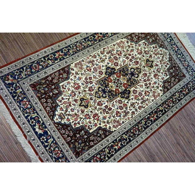 1970s Handmade Vintage Persian Qum Silk Rug 2.5' X 4' For Sale - Image 11 of 12