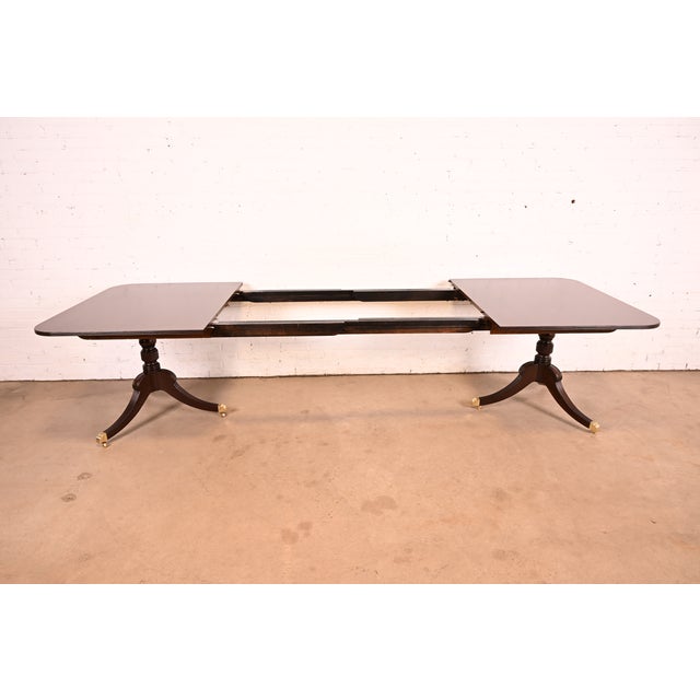 Baker Furniture Georgian Banded Mahogany Double Pedestal Extension Dining Table, Circa 1980s For Sale In South Bend - Image 6 of 13