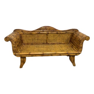 Boho Coastal Italian Style Pencil Reed Bamboo Sofa Settee For Sale