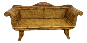 Boho Coastal Italian Style Pencil Reed Bamboo Sofa Settee