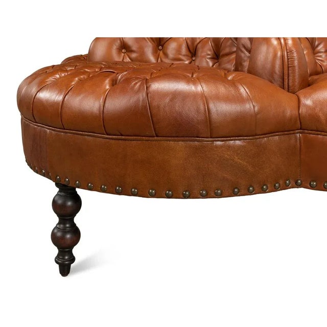 Wood Traditional Curved Leather Lobby Sofa For Sale - Image 7 of 11