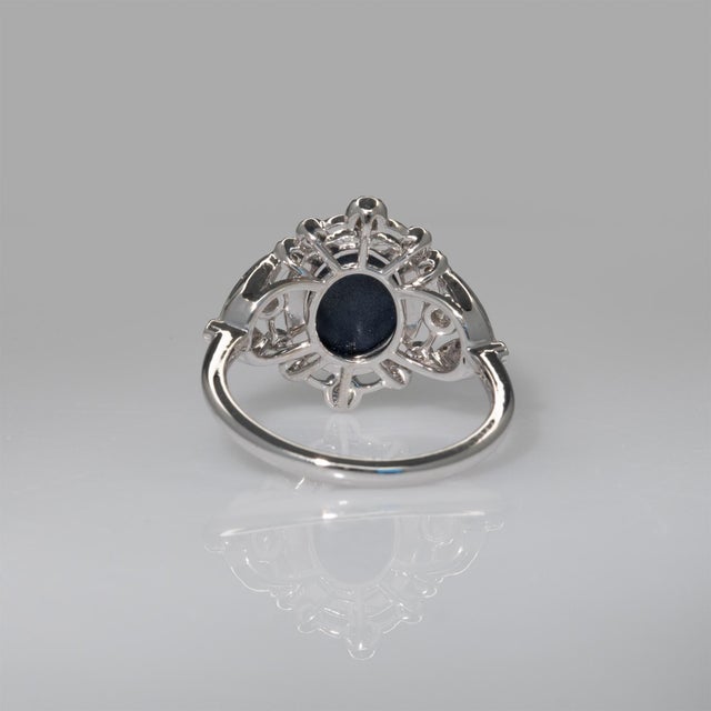 Metal 4 Star Sapphire Ring With Earth Mined Diamonds Accents: Solid 14k Gold, Size 6.75 For Sale - Image 7 of 8