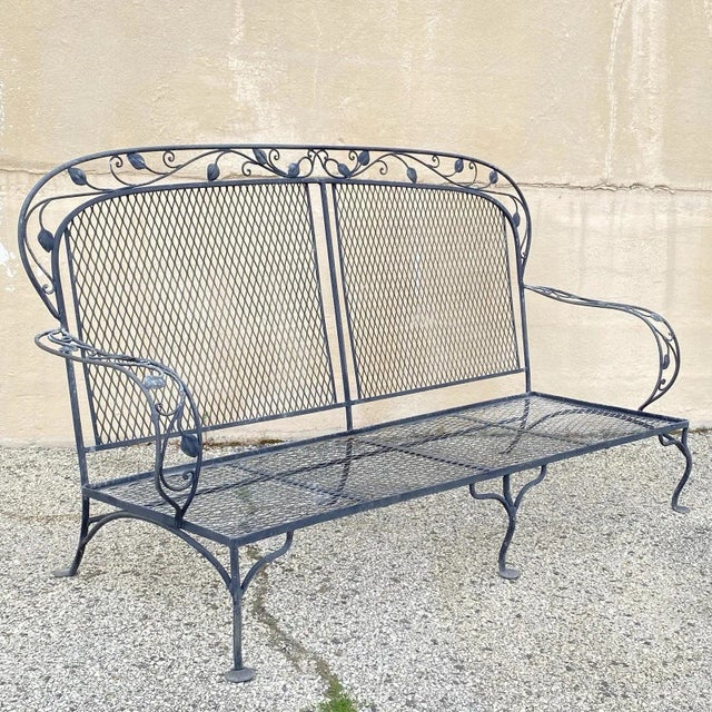 Vintage Salterini Style Art Nouveau Wrought Iron Garden Patio Sofa Chair Set - 4 Pcs. Listing includes sofa, hoop rocking...