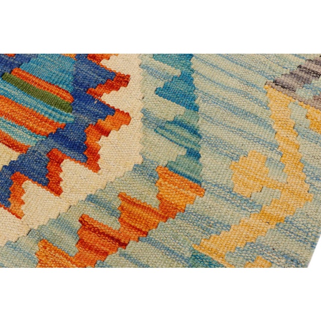 Southwestern Kilim Blue Beige Hand-Woven Wool Rug 2'0'' X 3'1'' For Sale In New York - Image 6 of 9