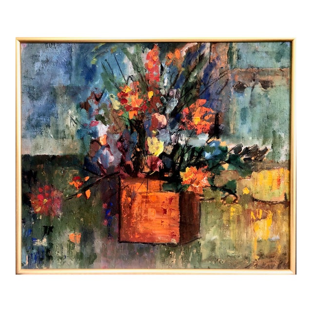 Mid-Century Modern Expressionist Still Life of Vibrant Flowers, Signed McKay For Sale